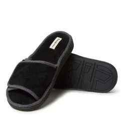 Dearfoams Mens Cooper Quilted Terry Adjustable Strap Slide Slipper