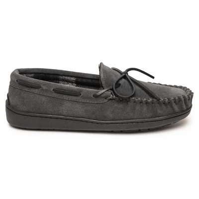 Minnetonka Men's Suede Plaid Lined Hardsole Moccasin Slippers - Image 2