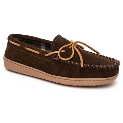 Minnetonka Men's Suede Plaid Lined Hardsole Moccasin Slippers - Image 6