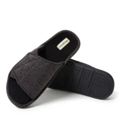 Dearfoams Men's Chase Marled Knit Adjustable Strap Slide Memory Foam Slipper