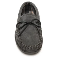 Minnetonka Men's Suede Plaid Lined Hardsole Moccasin Slippers
